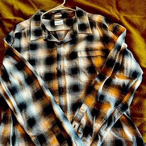 Columbia flannel shirt. Blue, white plaid 2X tall.